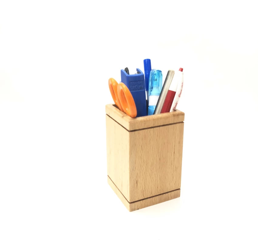 Kebica pen/pencil holder t-12 woodern small square 10" x 6" x 6" cm