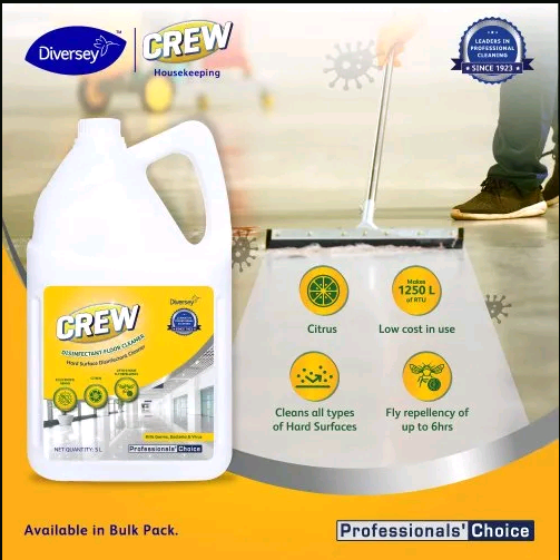 Diversey Crew Disinfectant Floor Cleaner Citrus Fragrance 5 Litre - Scoffco