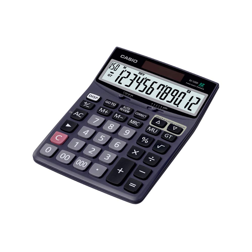 Casio DJ-120D 150 Steps Check and Correct Desktop Calculator with Bigger Screen/Keys (12 Digit), Black - Scoffco