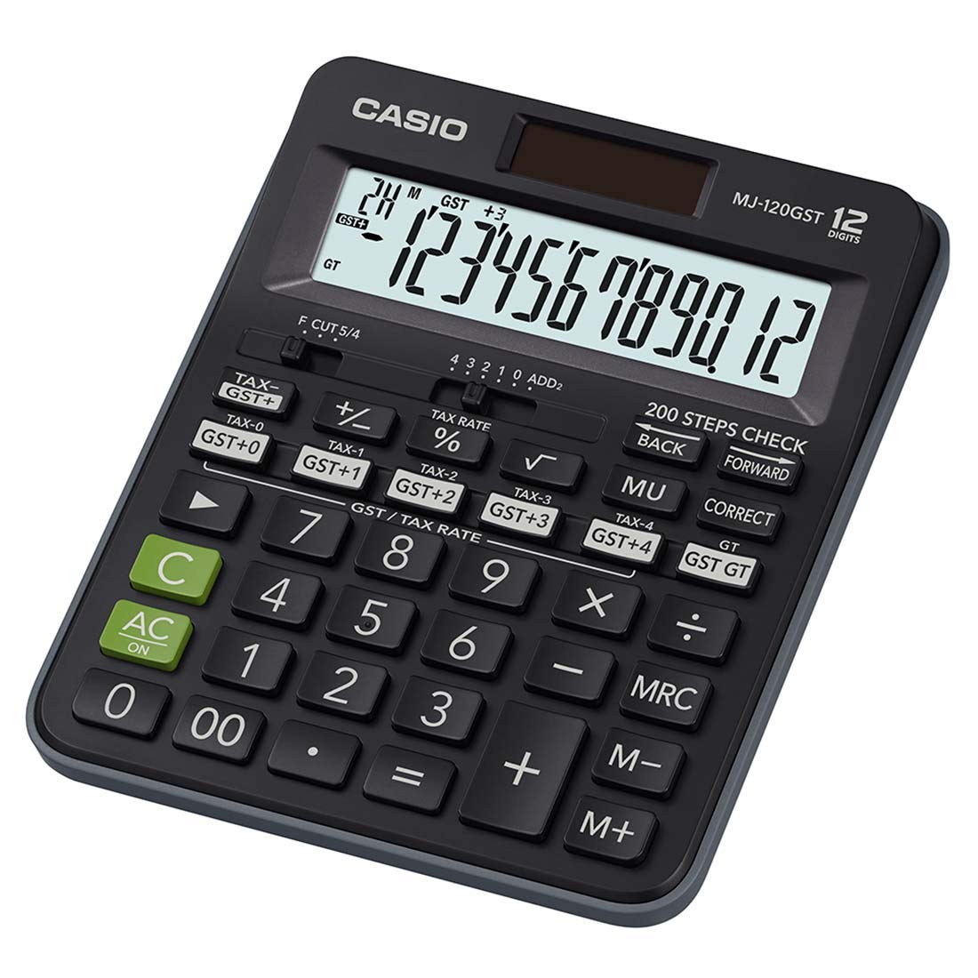 Casio MJ-120GST 200 Steps Check and Correct Desktop Calculator with Bigger Screen/Keys (12 Digit), Black - Scoffco