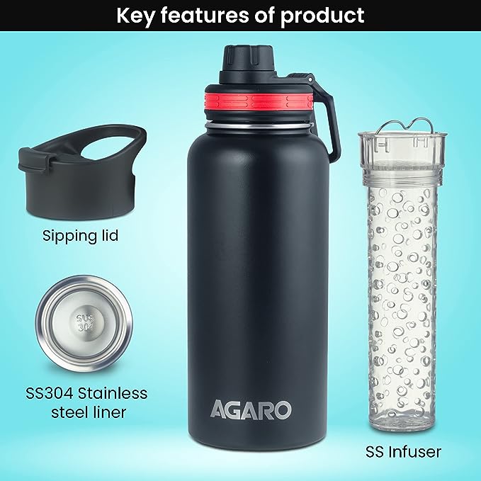 AGARO Imperial Vacuum Flask 1L TRITAN/STEEL INFUSION