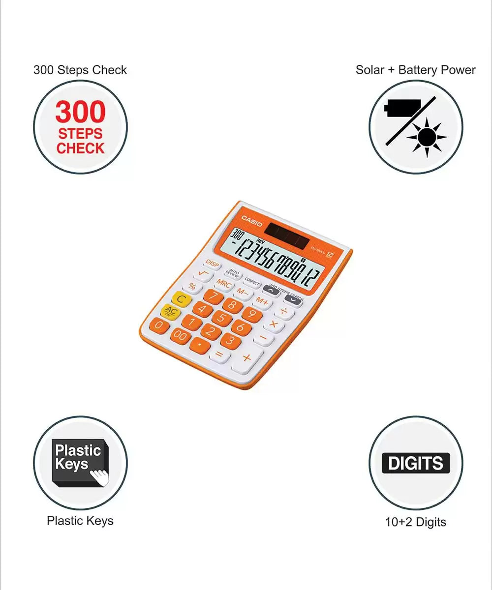 Casio Colourful Check & Correct MJ-12VCB 300 Steps Check and Correct Desktop Calculator with Bigger Screen/Keys (12 Digit), Black